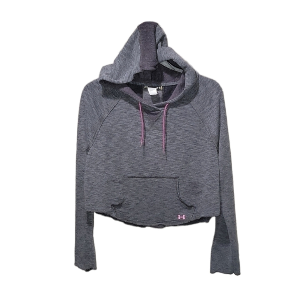 Under Armour size large gray and pink semi-fitted hooded long sleeve sweatshirt